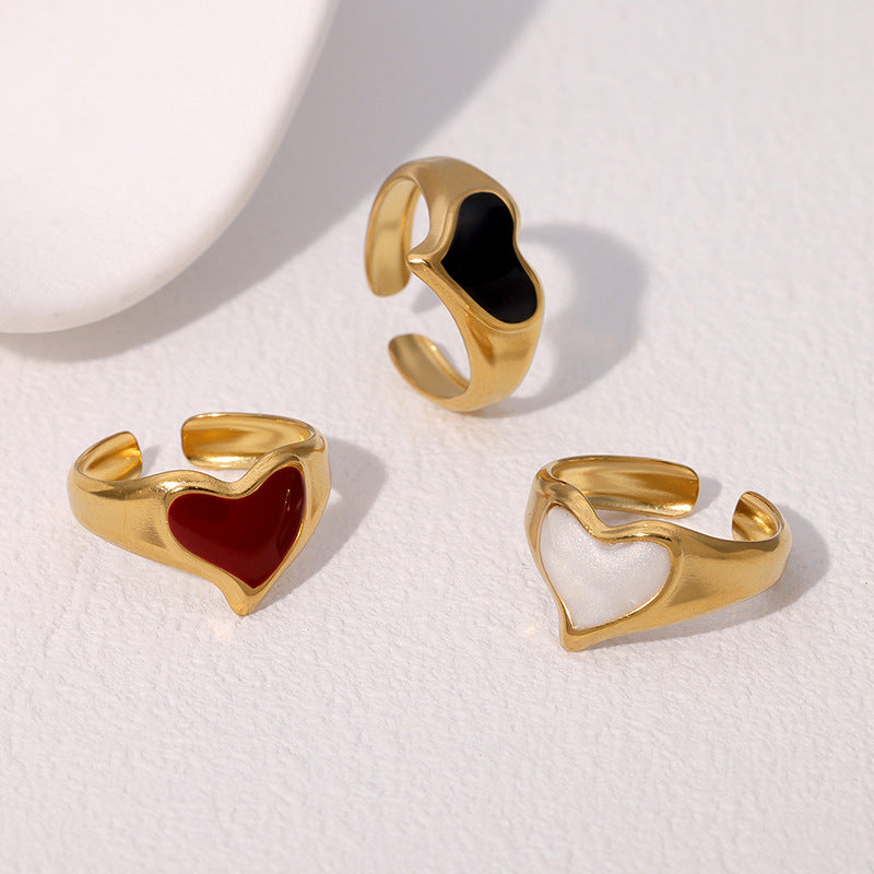 Fashionable Simple And Versatile Love-Shaped Retro Personality Design Cute Gold-Plated Stainless Steel Ring
