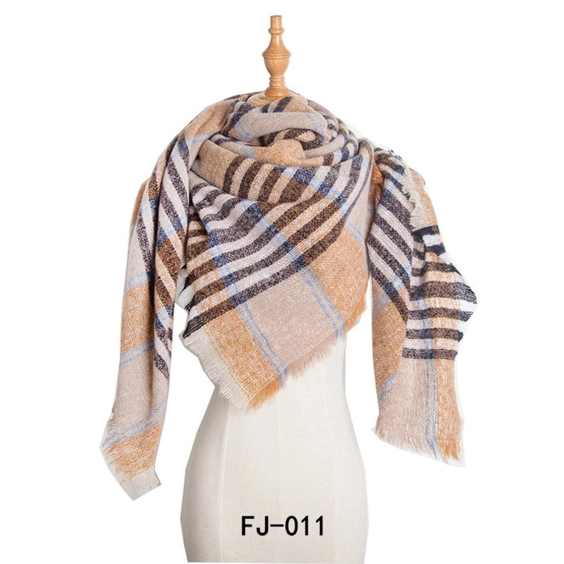 Autumn And Winter New Ring Yarn Thickened Double-sided Lattice Prick Scarf Scarf Women's Scarf Shawl Manufacturers