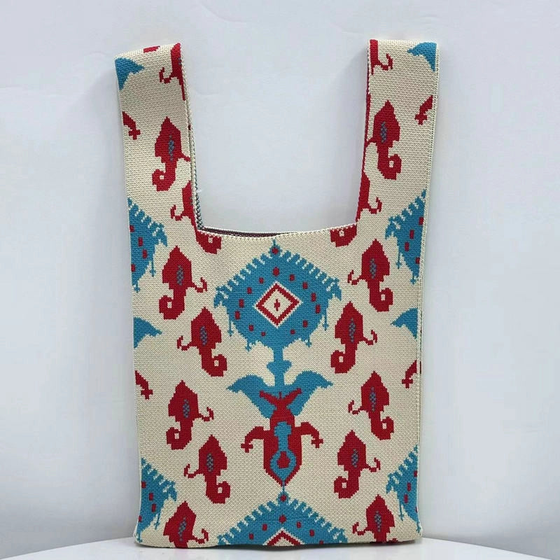 Unisex Small Polyester Geometric Vintage Style Vacation Weave Square Open Handbag