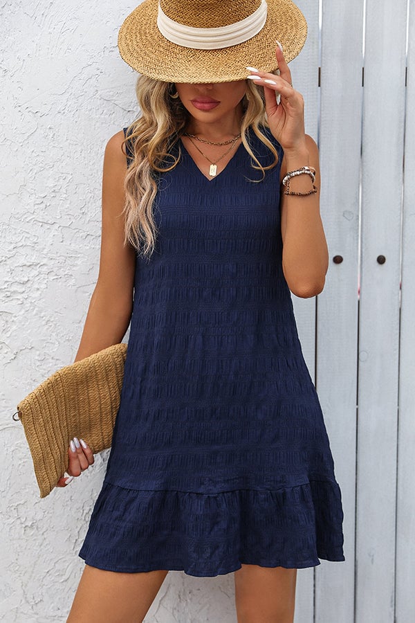 Fashion Solid V Neck Casual Mini Dress