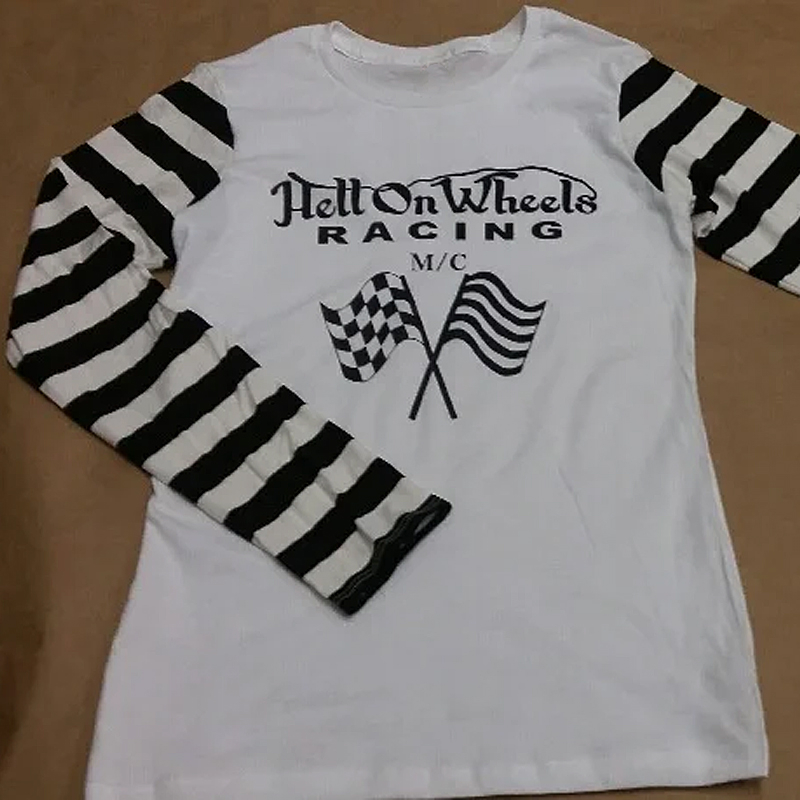 Vintage Cotton Black And White Striped Print Motorcycle T-Shirt