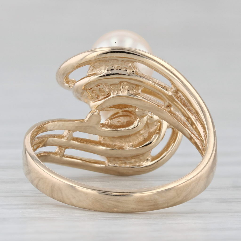 Cultured Pearl Bypass Ring 14k Yellow Gold Size 7