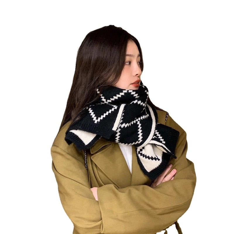 Plaid Scarf Women's  Fashionable Cute Soft Autumn And Winter  Thickened Warm Knitted Wool Scarf