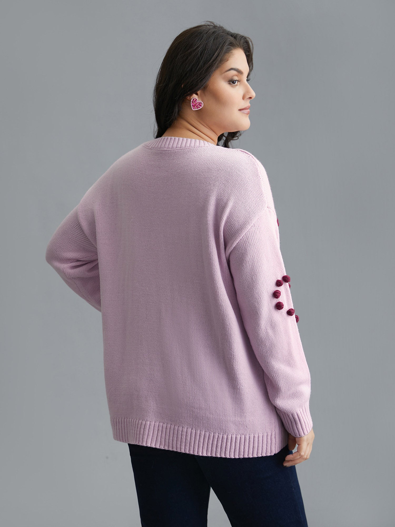 3D Hearts Drop Shoulder Sleeve Pullover