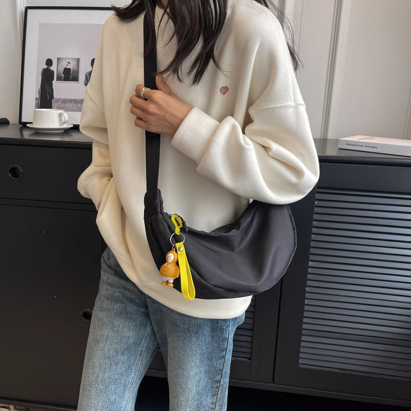 Women's Oxford Cloth Solid Color Streetwear Ornament Dumpling Shape Zipper Crossbody Bag