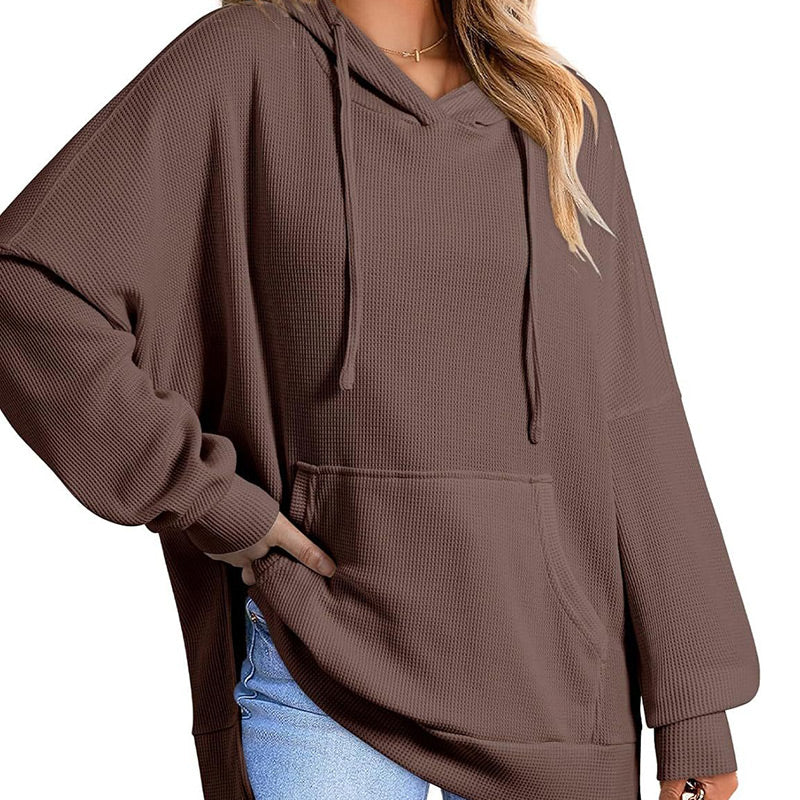 💥Hot Sales - 49% OFF✨Women's Casual Long Sleeve Waffle Knit Hoodie with Side Slits