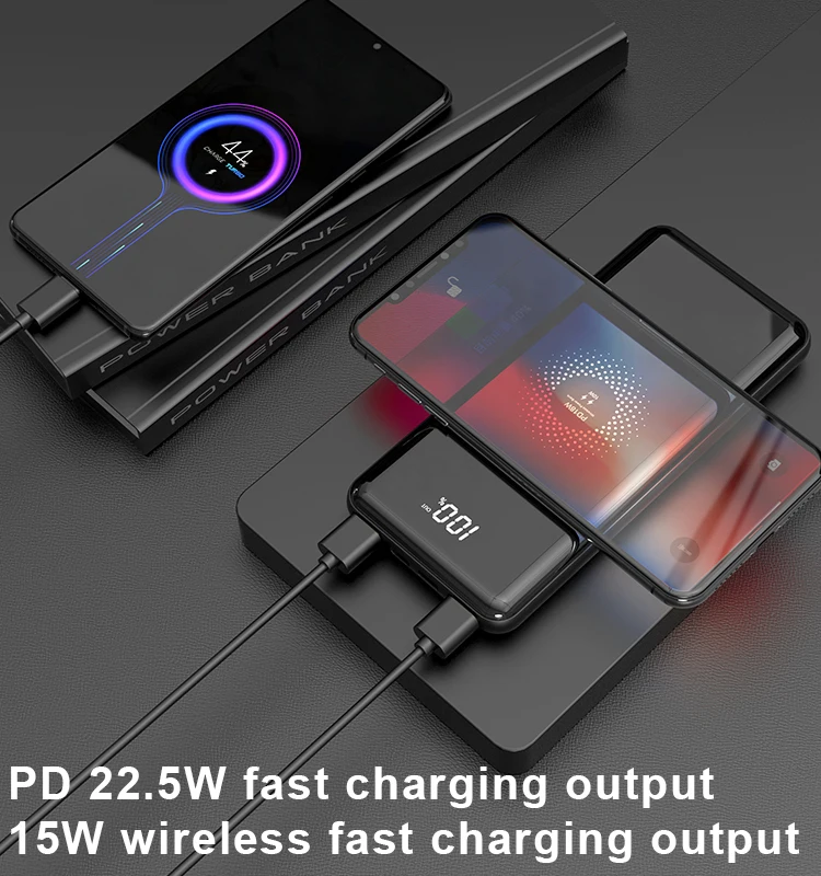 Outdoor 15w Charger 22.5w Pd Quick Powerbank 12v 10000mah Mirror Digital Display Fast Charging Power Bank Power Banks