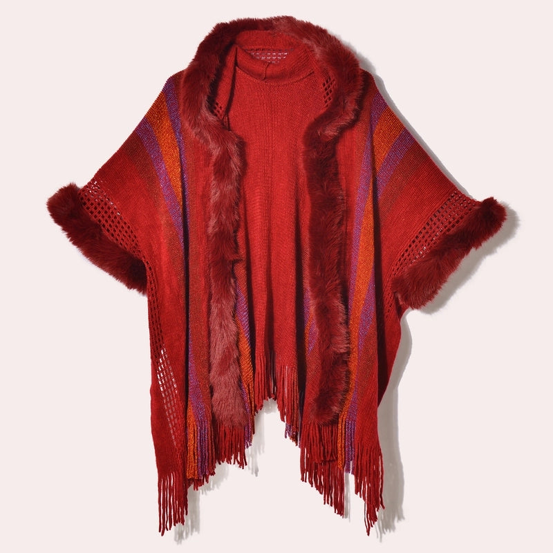 Women's Retro Ethnic Style Color Block Acrylic Tassel Shawl