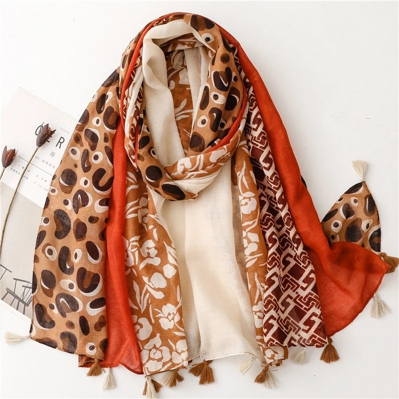 Fashion Scarf Orange Wheat Ear Tassel Travel Beach Towel Shawl