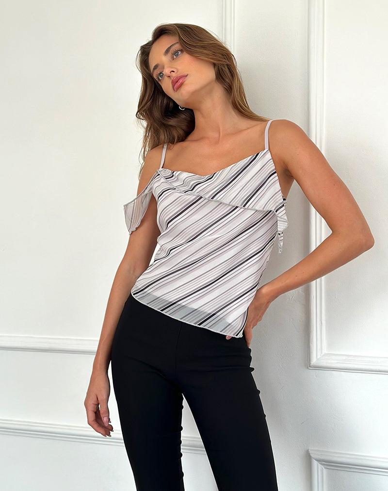 Davila Cami Top in Diagonal Stripe Tonal Grey