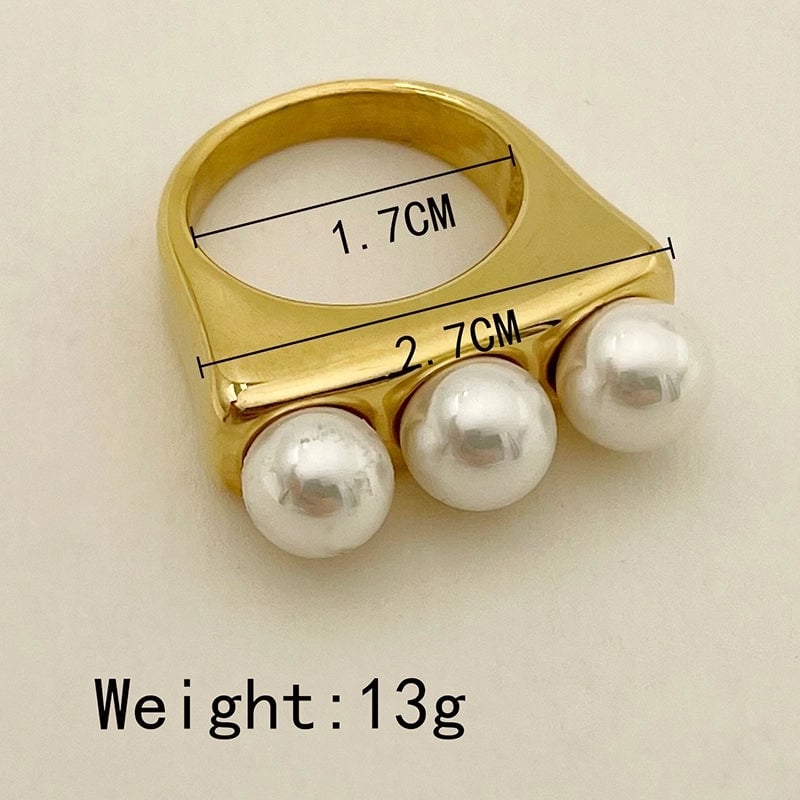 Elegant Baroque Style Modern Style Round Palm 304 Stainless Steel Pearl 14K Gold Plated Asymmetrical Inlay Rings