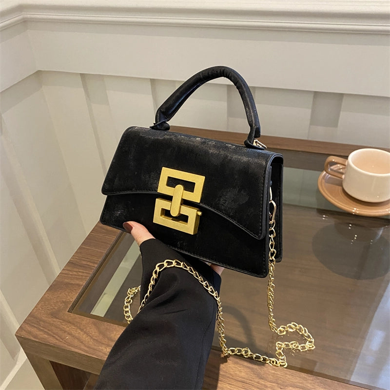 Women's Medium Pu Leather Solid Color Vintage Style Streetwear Square Lock Clasp Crossbody Bag