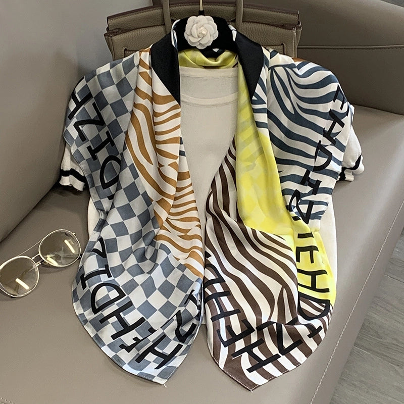 Women's IG Style Elegant Stripe Flower Chains Print Satin Printing Silk Scarf