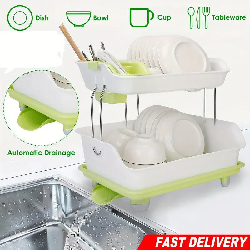 Double Layer Simple Dish Rack.Kitchen Shelf Dish Drain Rack