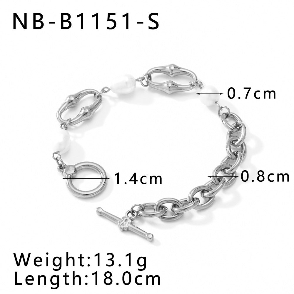 Trendy And Popular Chain Necklace Bracelet Set Stainless Steel Natural Pearl Ot Buckle
