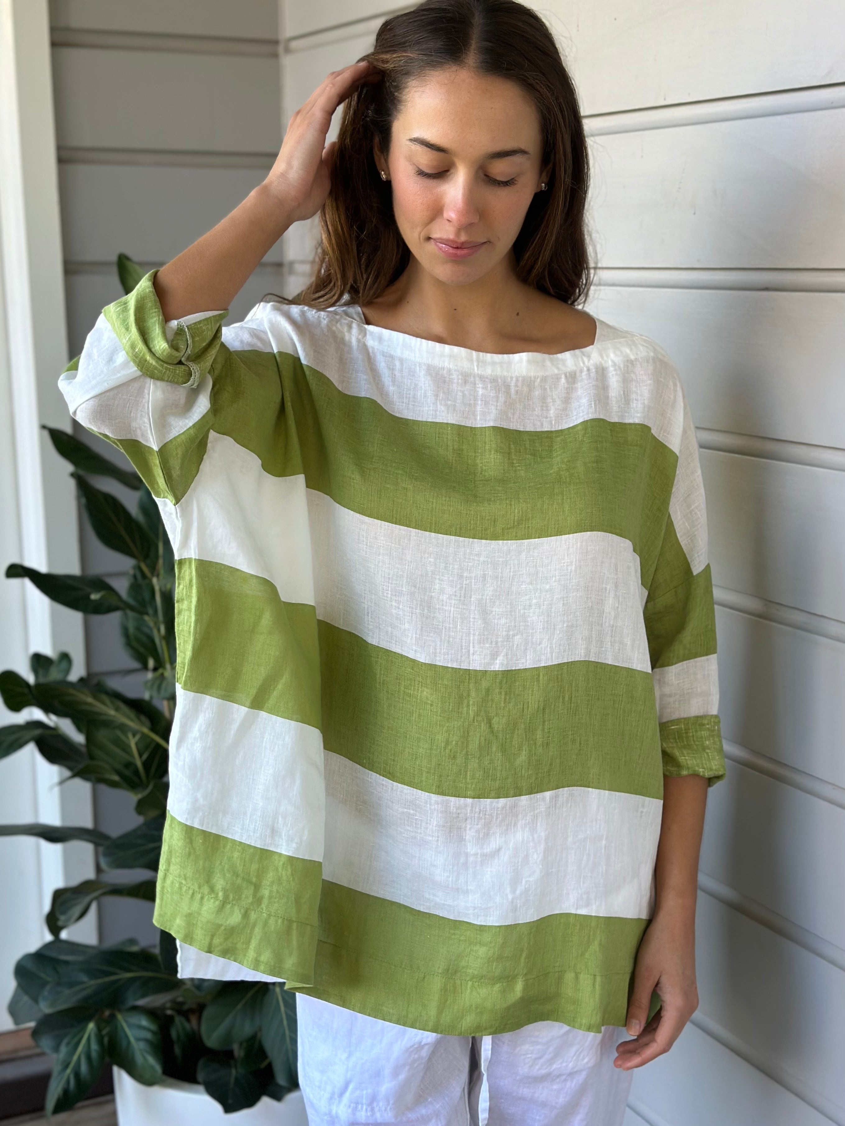 avril top - big avocado stripe linen
