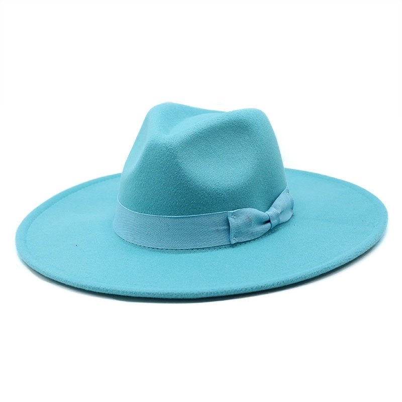 Unisex Basic Vintage Style Solid Color Bowknot Big Eaves Flat Eaves Fedora Hat