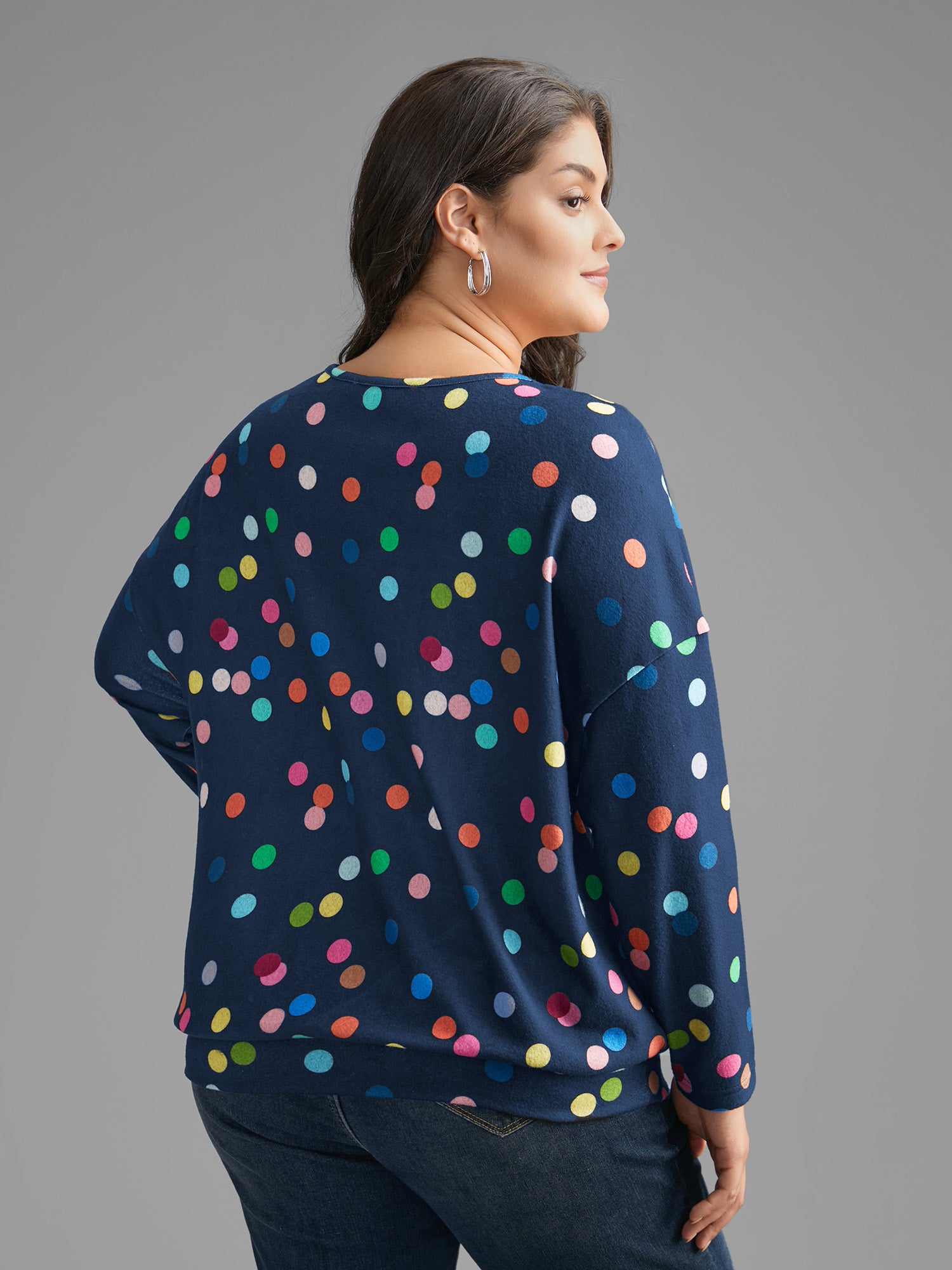 Color Polka Dot Drop Shoulder T-shirt