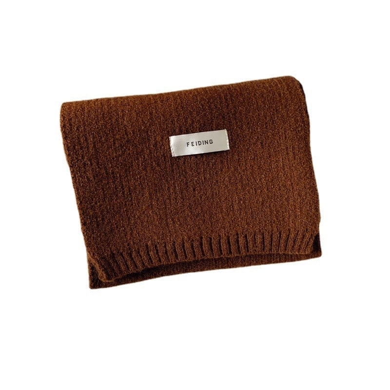 Warm Solid Color Scarf Women's Autumn And Winter Solid Color Patch Fashionable Student's New Knitted Small Scarf