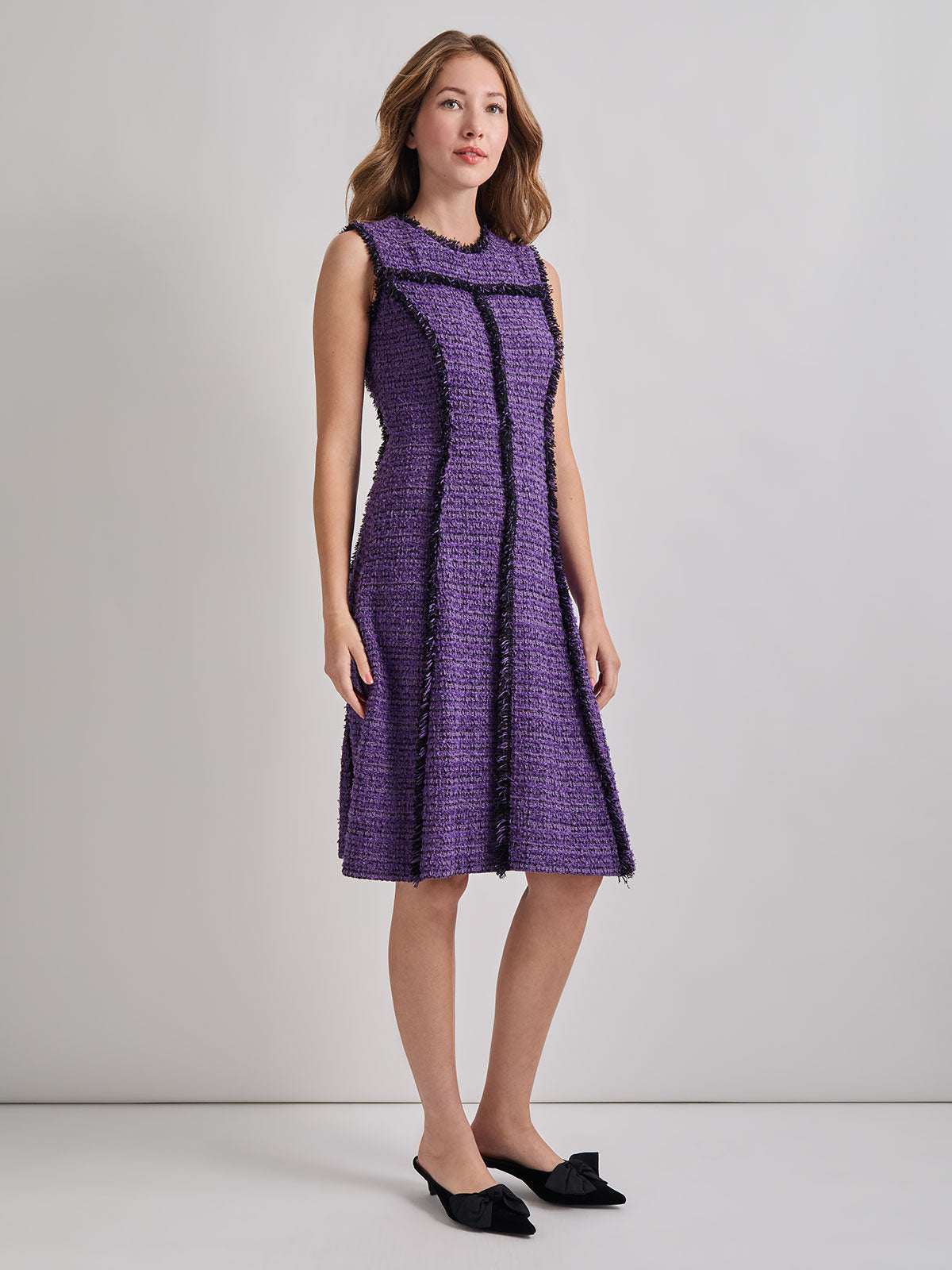 A-Line Princess Seam Fringe Trim Knit Dress