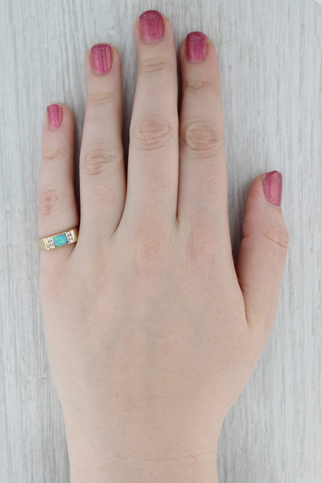 Kabana Blue Green Opal Diamond Ring 14k Yellow Gold Size 6.75