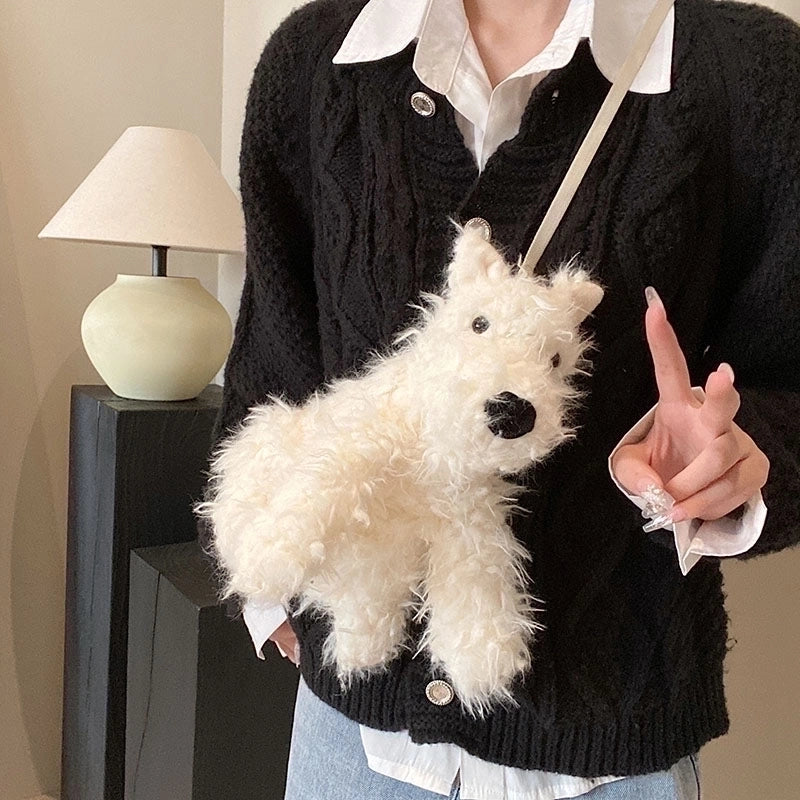 Women's Plush Solid Color Classic Style Special-shaped Bag Zipper Shoulder Bag