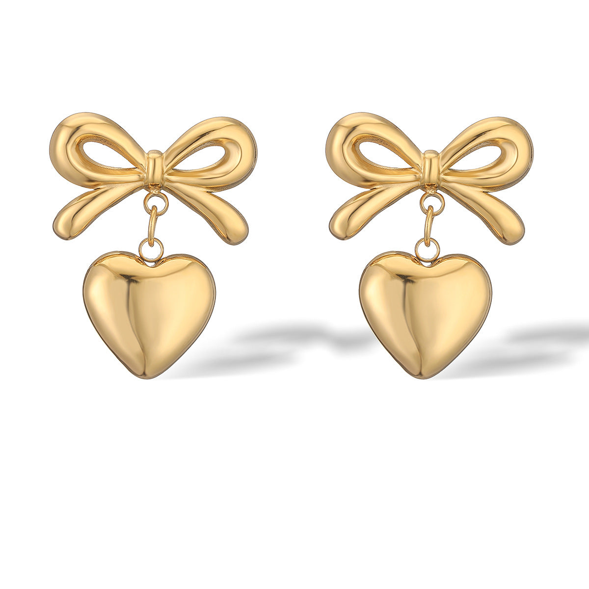 Minimalist Heart Bowknot Geometric Stainless Steel Drop Earrings