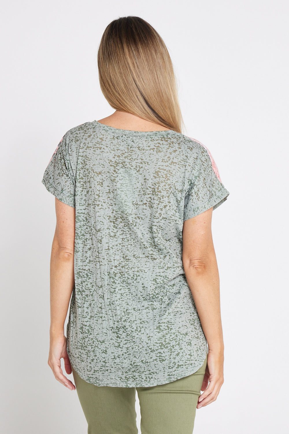 Layla Print Burn-Out Top - Khaki Blush