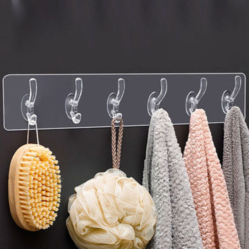 6 Hooks Multifunctional Self Adhesive Hooks No Drill Wall Transparent Hanger