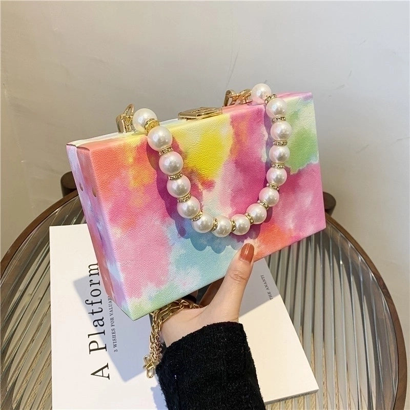 Women's Small Pu Leather Color Block Streetwear Lock Clasp Box Bag