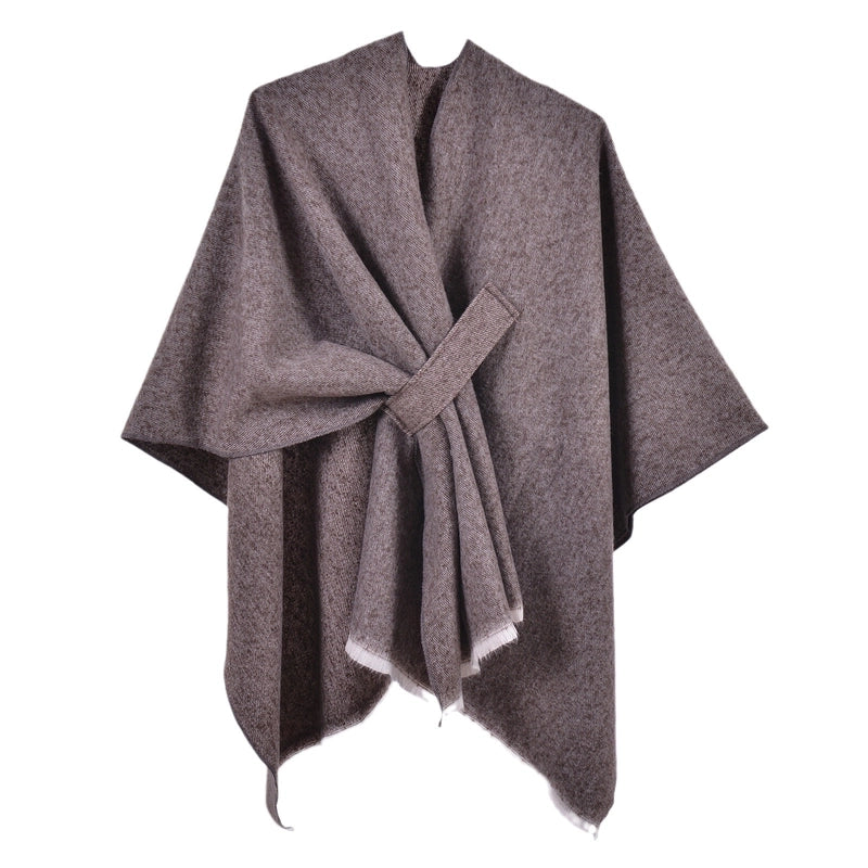 New Women's Autumn And Winter Warm Cloak Simple Double-sided Solid Color Split Cashmere Outerwear Shawl