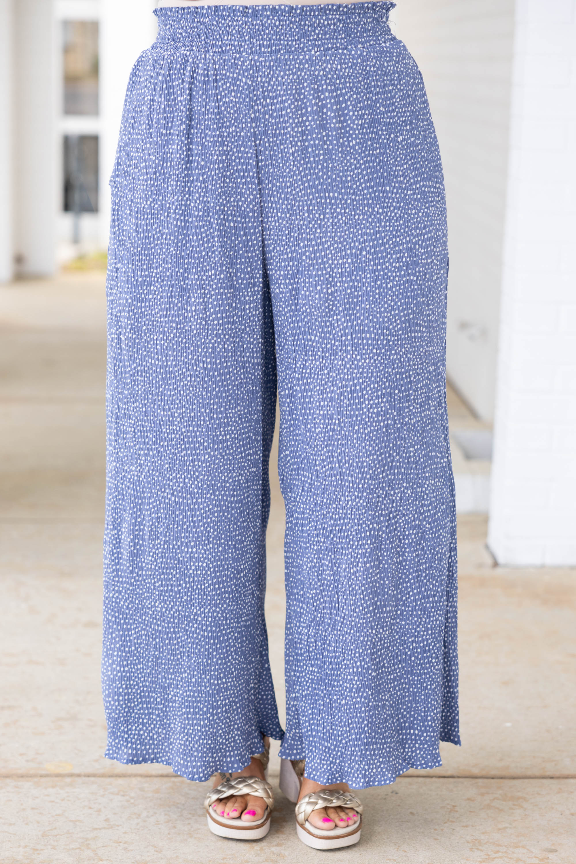 Cute And Comfortable Pants. Blue Dotted