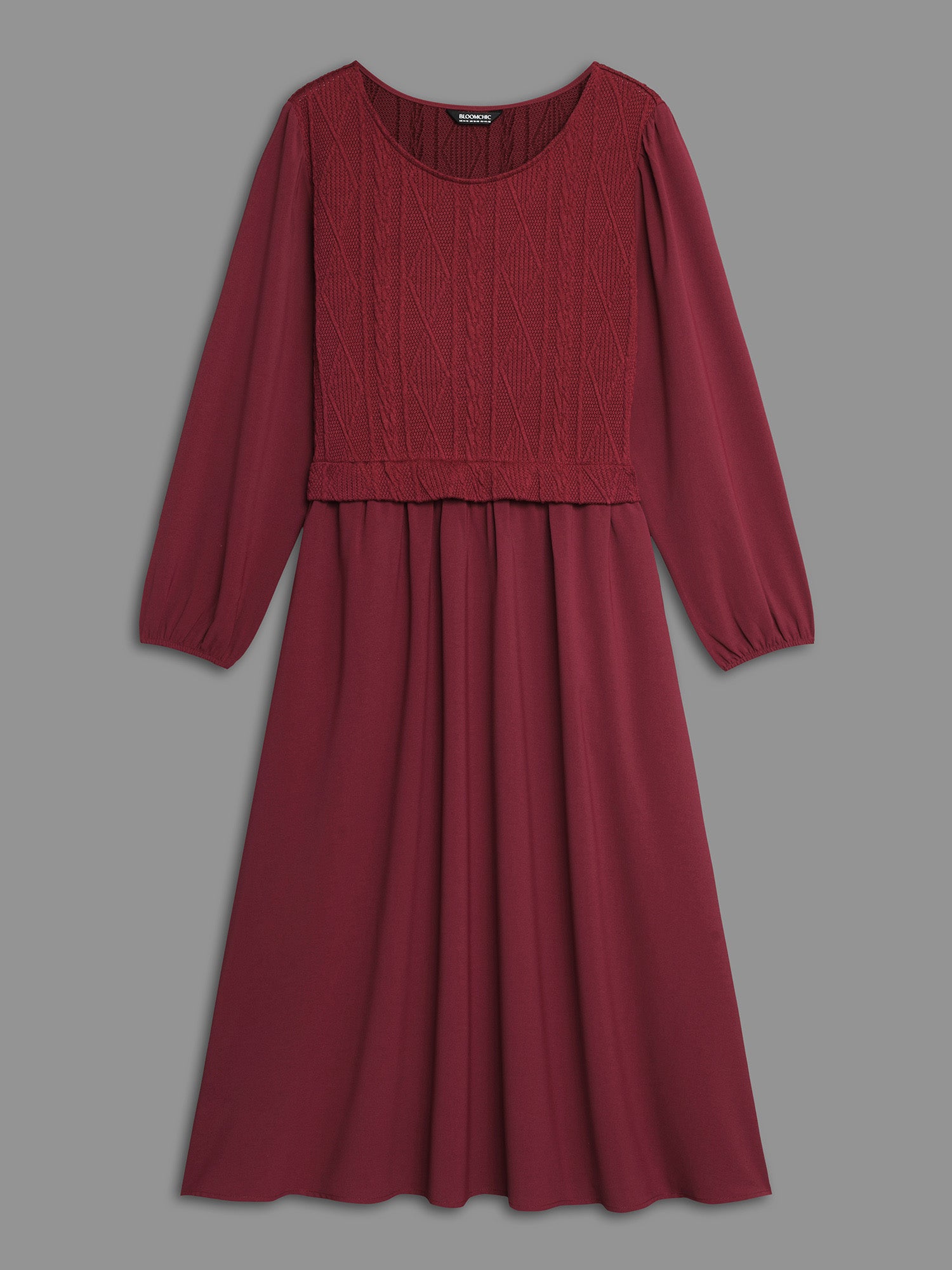 Solid Cable Knit Lantern Sleeve Dress