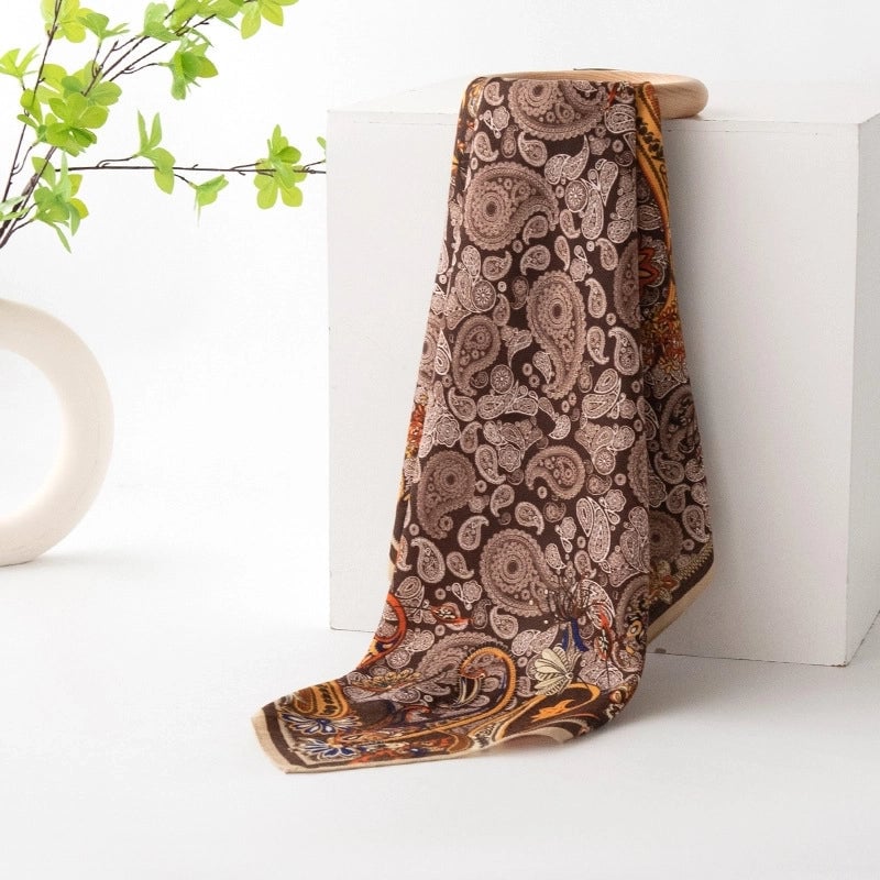 Women's Retro Plaid Flower Satin Silk Scarf
