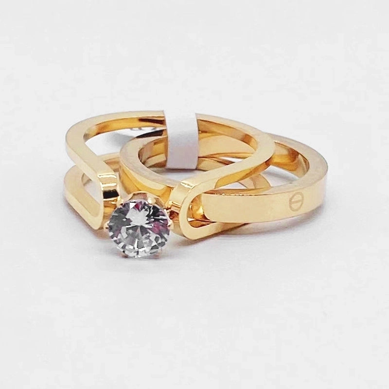 Minimalist U Shape Titanium Steel Artificial Diamond Rings In Bulk