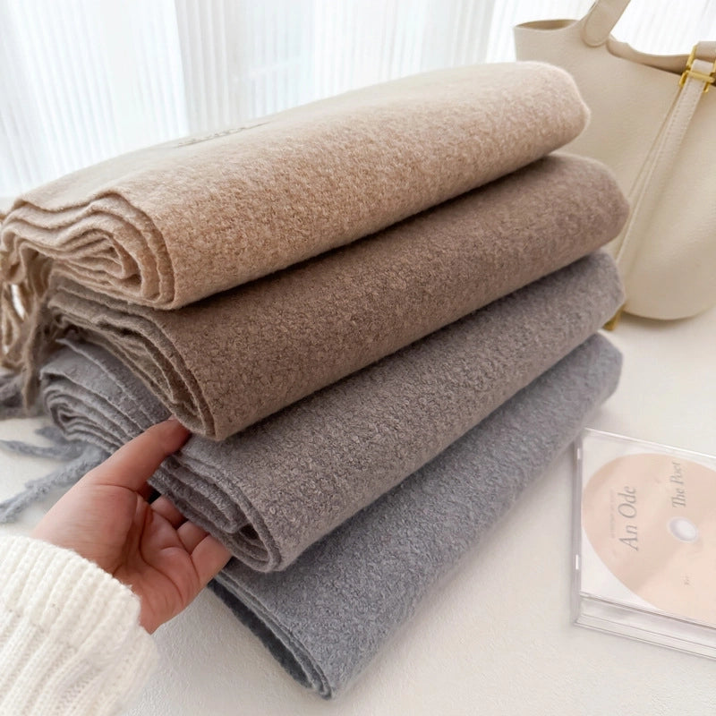Women's Minimalist Solid Color Imitation Cashmere Tassel Scarf
