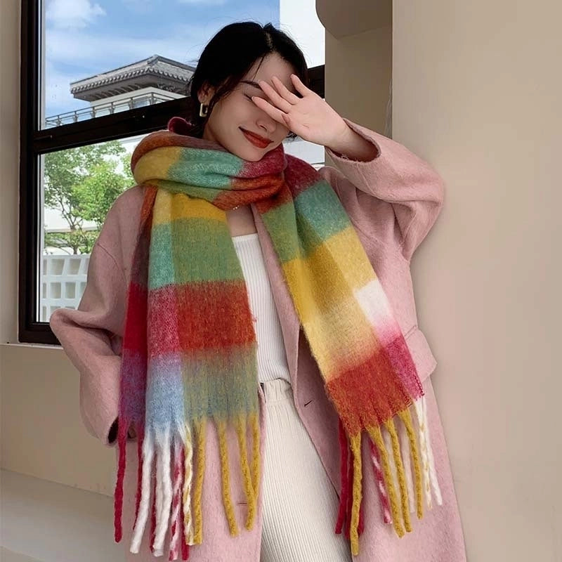 Popular Spring And Winter AC Scarf Warm Thickened Color Plaid Scarf Scarf Shawl Fashionable Western Style Outer Wear