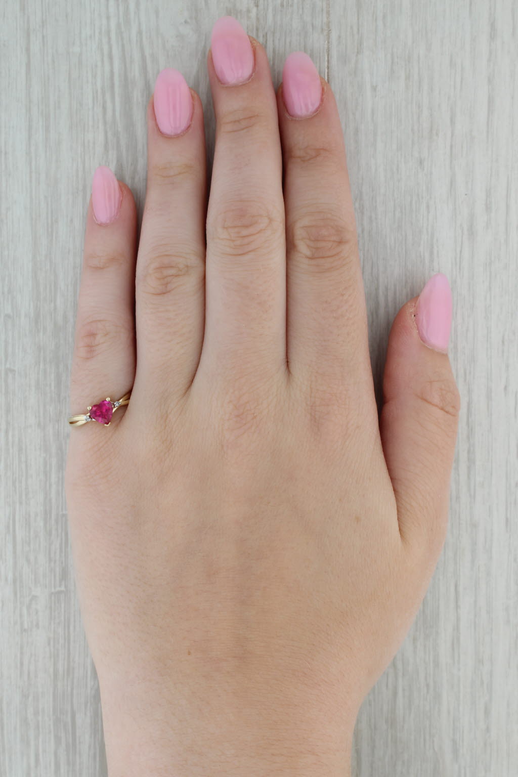Lab Created Ruby Heart Diamond Ring 10k Yellow Gold Size 7.25