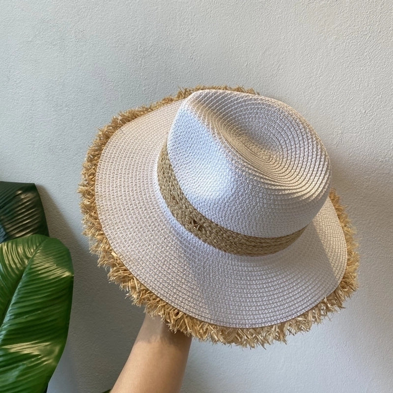 Women's Casual Solid Color Bowknot Flat Eaves Straw Hat