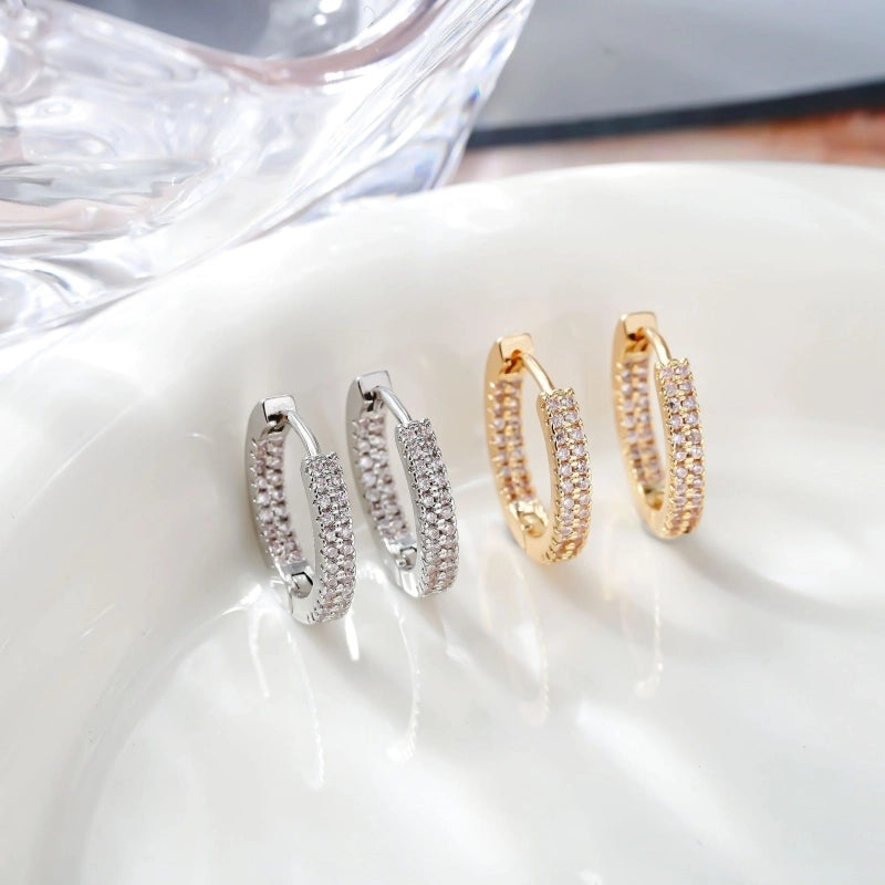 S925 Silver Needle  Europe And The United States High Sense Of Light Luxury Commuting Zircon Ear Buckle Female Full Of Drill  Wind Jewelry