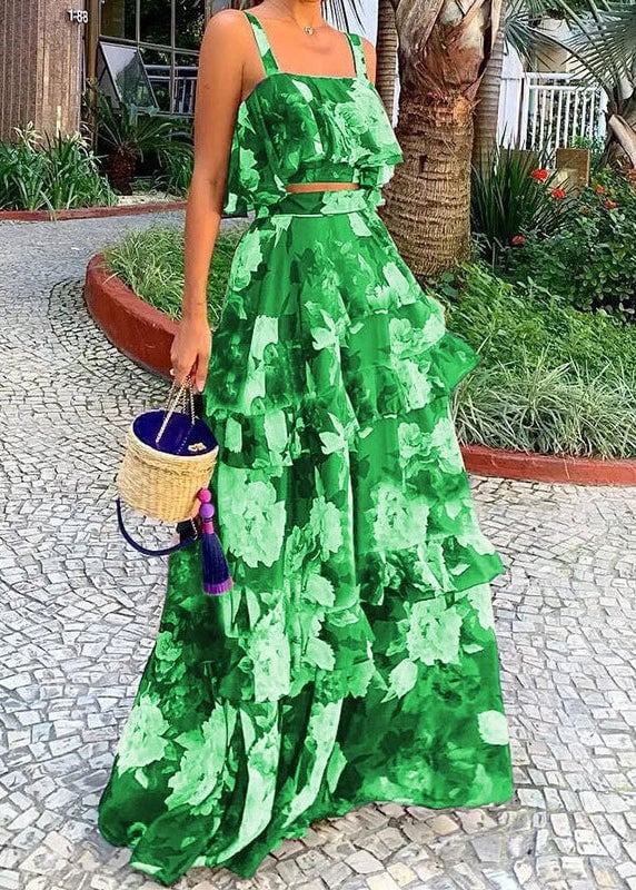 New Photo Color Print Tank And Skirts Two Pieces Set Sleeveless Summer