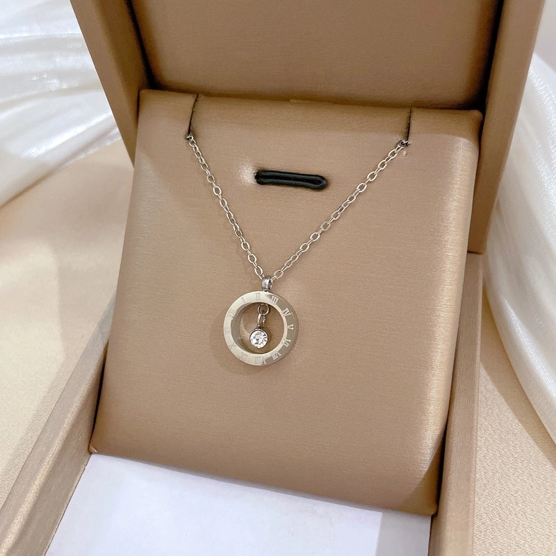 Minimalist Circle Letter Butterfly Titanium Steel Plating Inlay Rhinestones Necklace