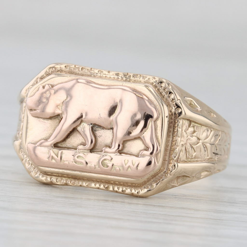 Native Sons of the Golden West Signet Ring 10k Yellow Rose Gold Size 9.15