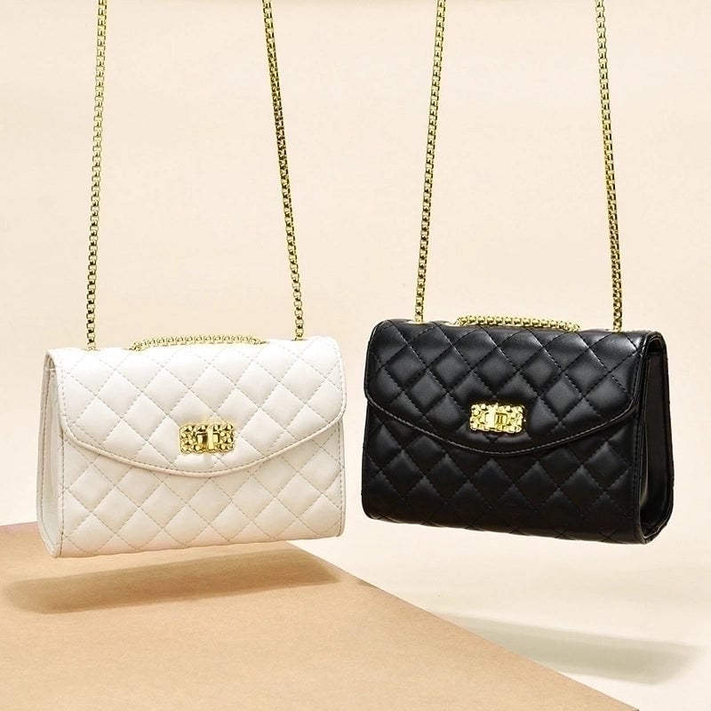 Women's Large Pu Leather Solid Color Lingge Streetwear Square Lock Clasp Crossbody Bag