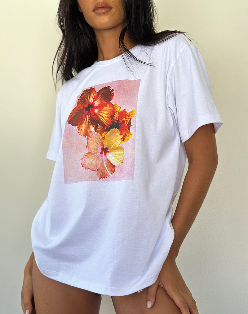 Oversized Basic Tee in White Hibiscus