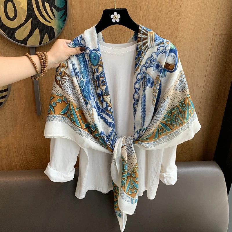 Women's Vintage Style British Style Chains Print Polyester Printing Shawl