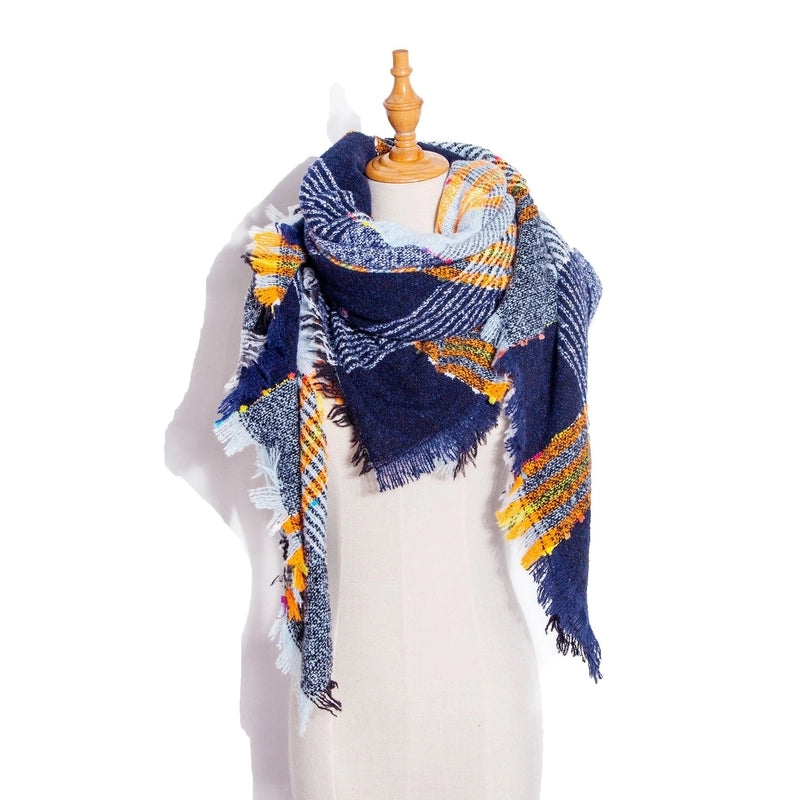 Hot New Autumn And Winter Square Scarf Split Women's Shawl Bristle Triangular Binder Plaid Scarf