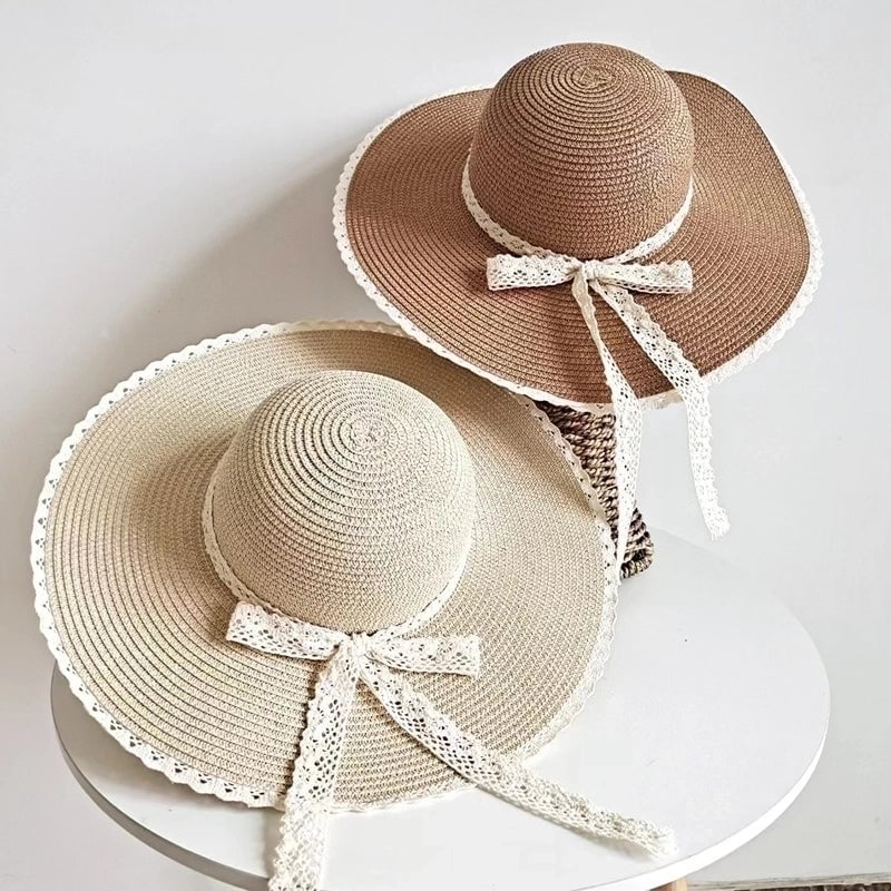 Women's Elegant Basic Bow Knot Big Eaves Straw Hat