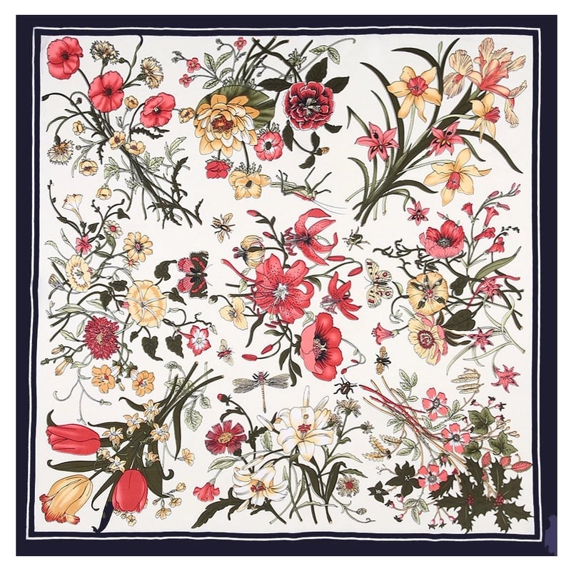 Women's Sweet Flower Satin Tassel Silk Scarf