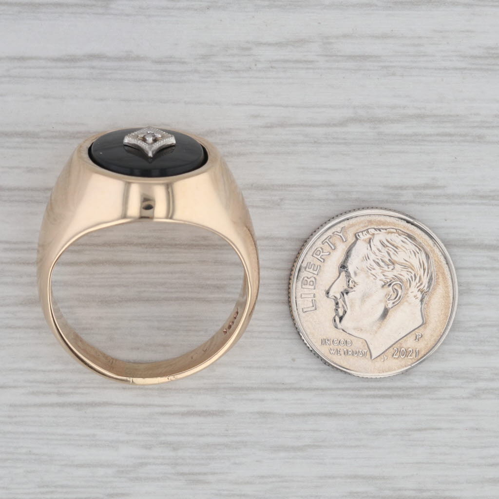 Diamond Onyx Signet Ring 10k Yellow Gold Men's Vintage Size 10